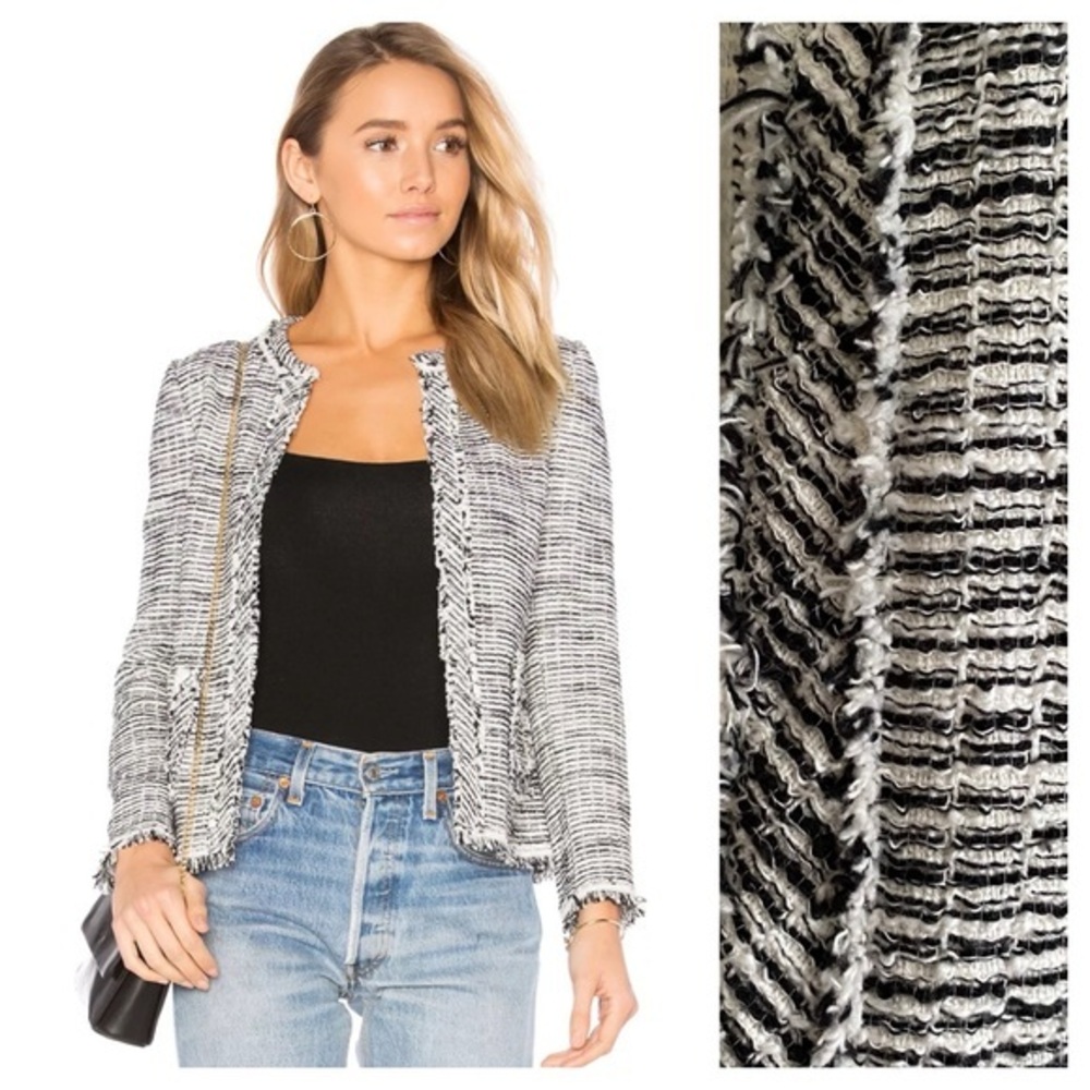Rebecca Taylor Black and White Tweed Frayed Edge Blazer